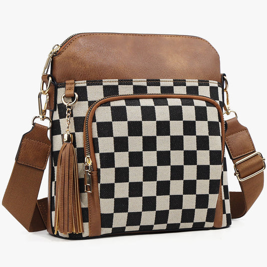 Women's Chessboard Plaid Color Matching Zipper Strap Women's Messenger Bag
