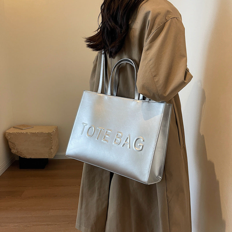 Women's Large Capacity Totes Simple Texture Portable Bags