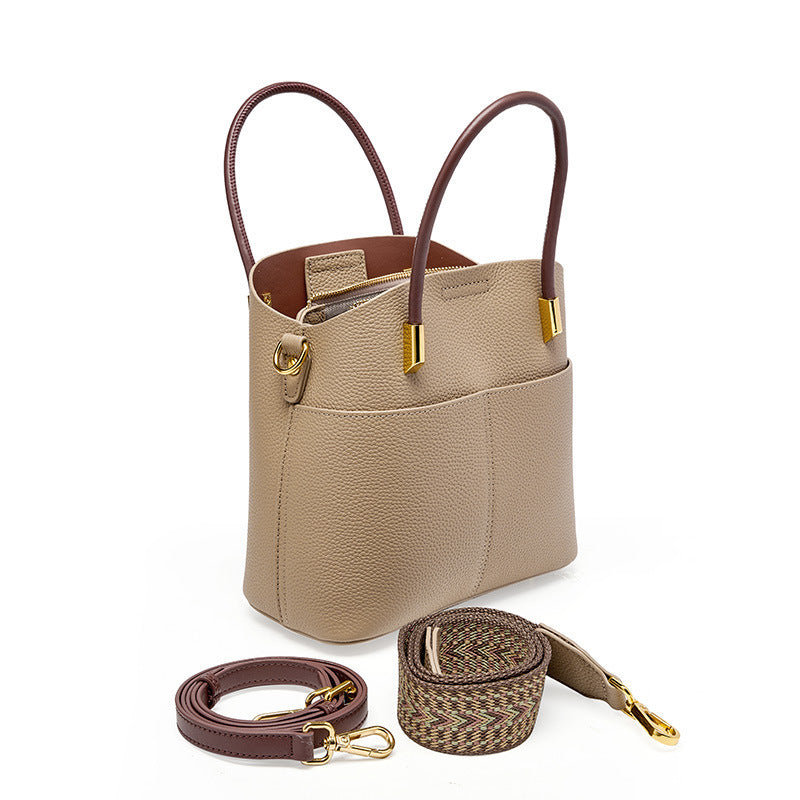 Women's Niche Genuine Leather Western Style High-grade Bucket Bags