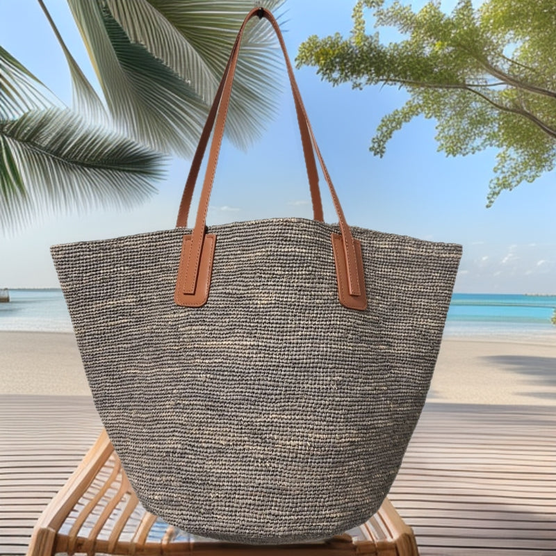 Women's Leather Strap Raffia Woven Seaside Holiday Women's Shoulder Bag