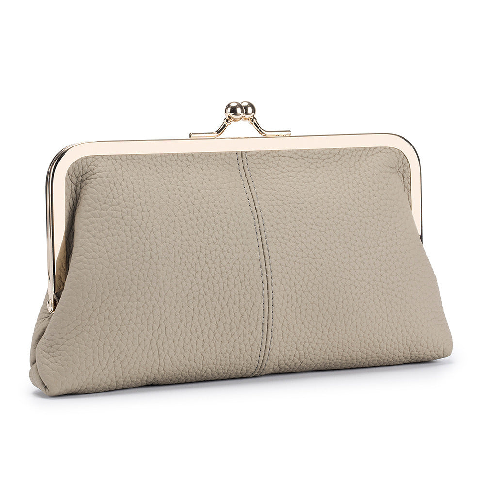 Women's Real Leather Long Top Layer Cowhide Frame Storage Large Capacity Women's Clutch