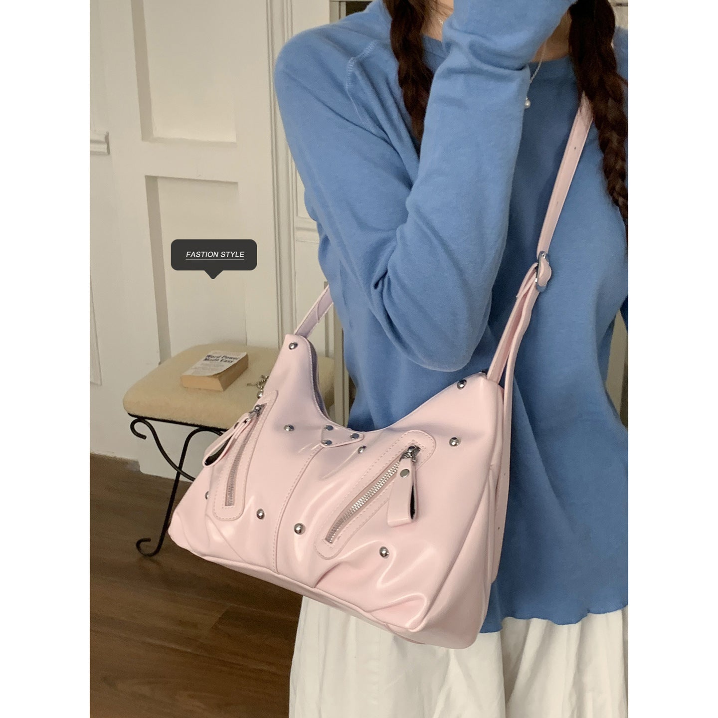 Women's Korean Style Large Capacity Underarm Simple Soft Surface Tote Bag