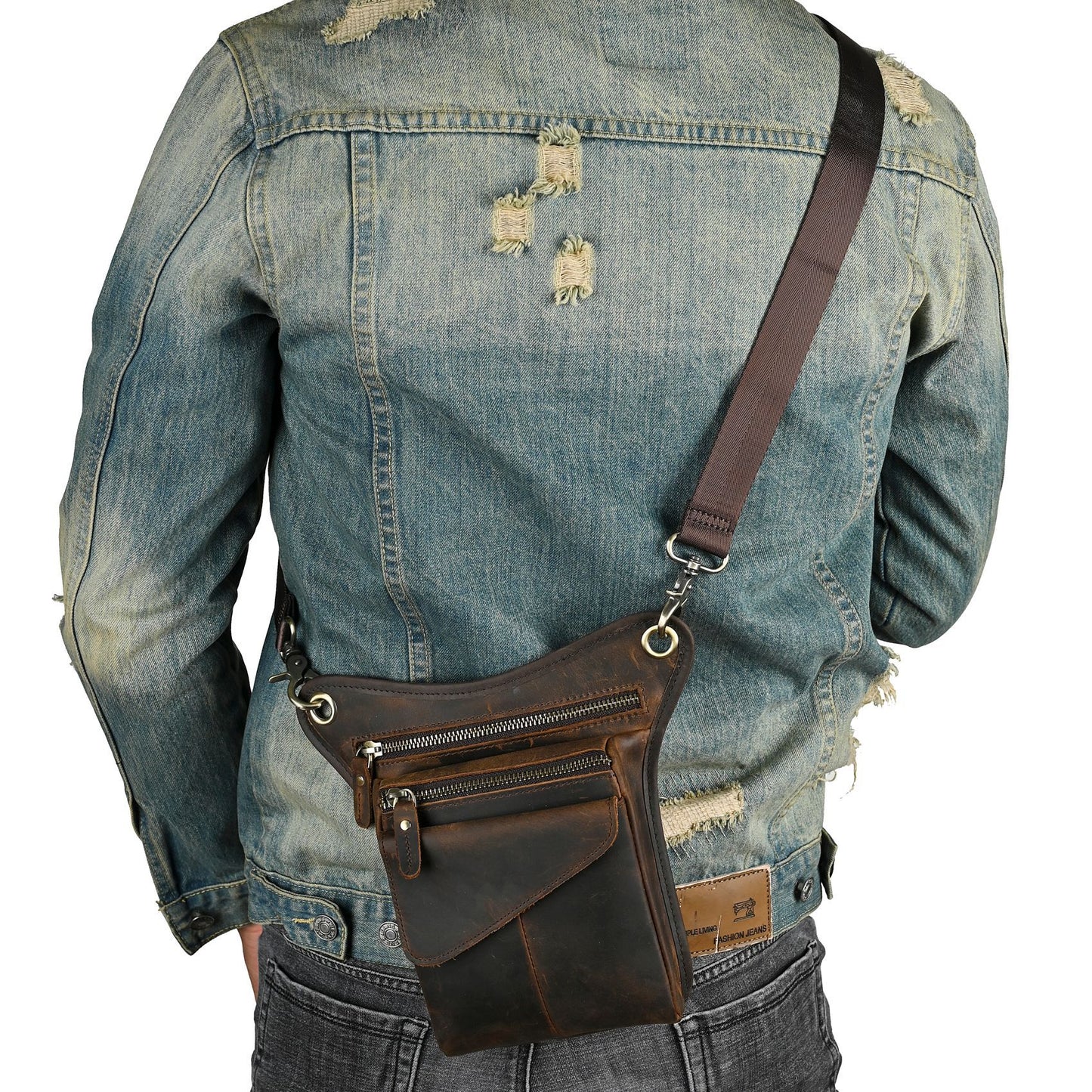 Men's First Layer Oil Waxed Leather Cowhide Trendy Bags