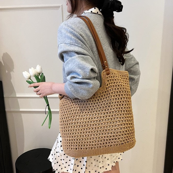 Women's Straw Fresh Holiday Crochet Woven Large Capacity Totes Bags