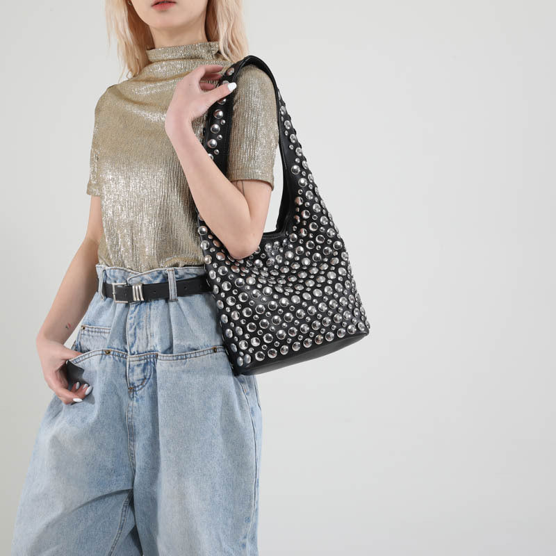 Women's Punk Style Rivet Inlaid Leopard Print Shoulder Bags