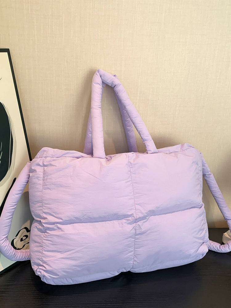 Women's Solid Color Down High-grade Portable Large Capacity Tote Bags