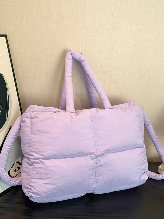 Women's Solid Color Down High-grade Portable Large Capacity Tote Bags