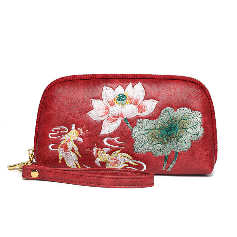 Style Lotus Embroidery Literary Flower Printing Hand Bags