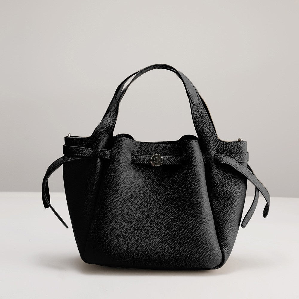 First Layer Cowhide Design Portable Vegetable Basket Women's Leather Bag