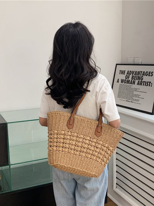 Women's Bohemian Style One Straw Rainbow Stripes Bags