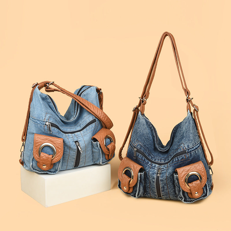 Women's Denim Niche Leisure Motorcycle Commuter Canvas Women's Shoulder Bag