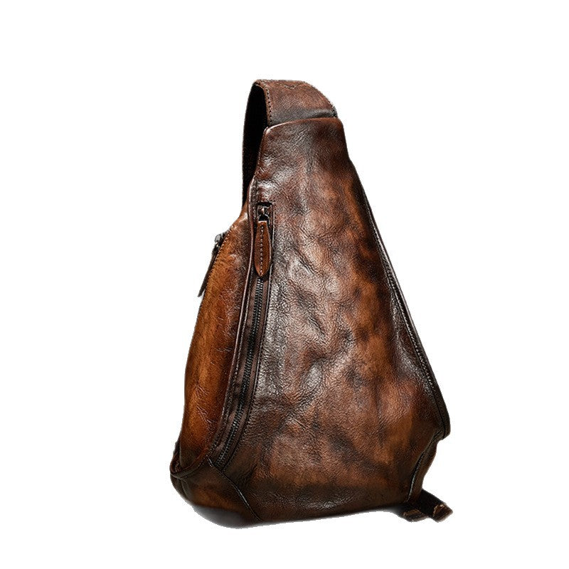 Women's Retro Hand-rub Color Genuine Leather Vegetable Women's Chest Bag, Fanny Pack