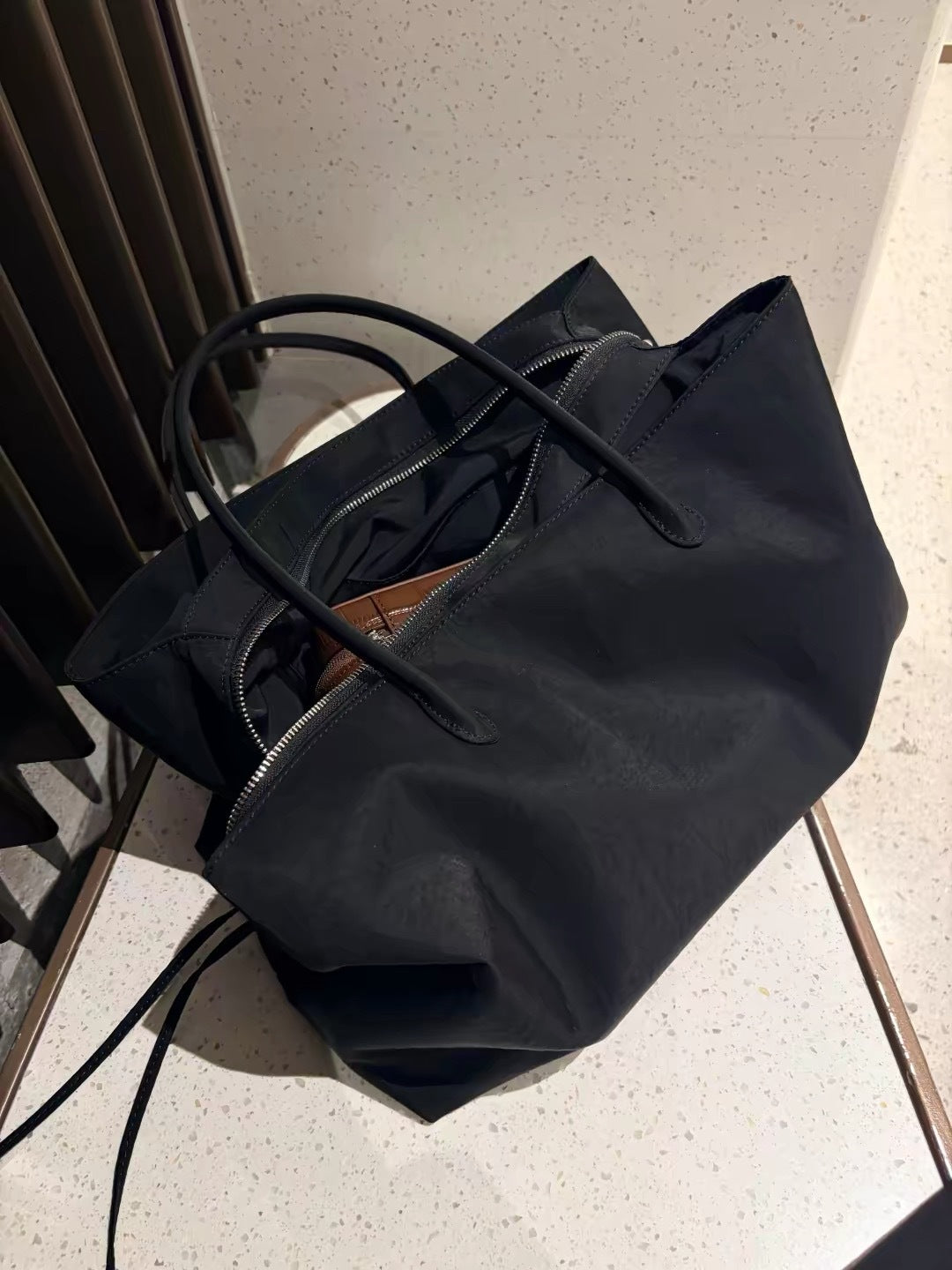 Large Capacity Commuter Korean Style Gray Yellow Contrast Color Tote Bags