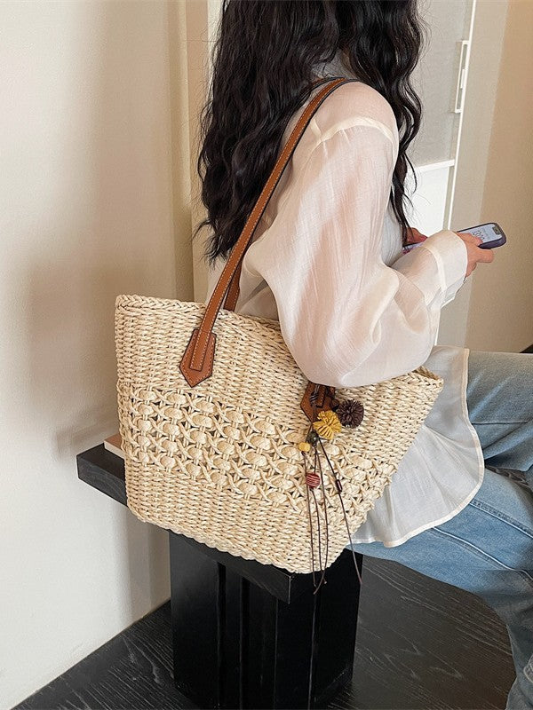 Women's Large Capacity Straw Summer Weaving Vegetable Basket Commuter Seaside Women's Shoulder Bag