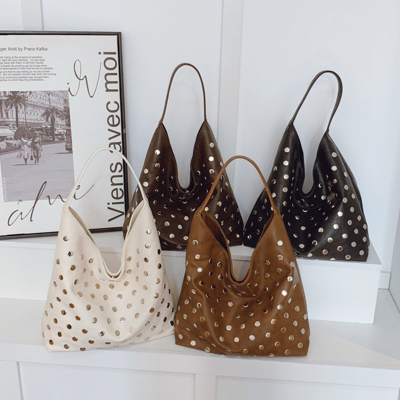 Women's Rivet Trendy Locomotive Style Fashionable Large Women's Shoulder Bag