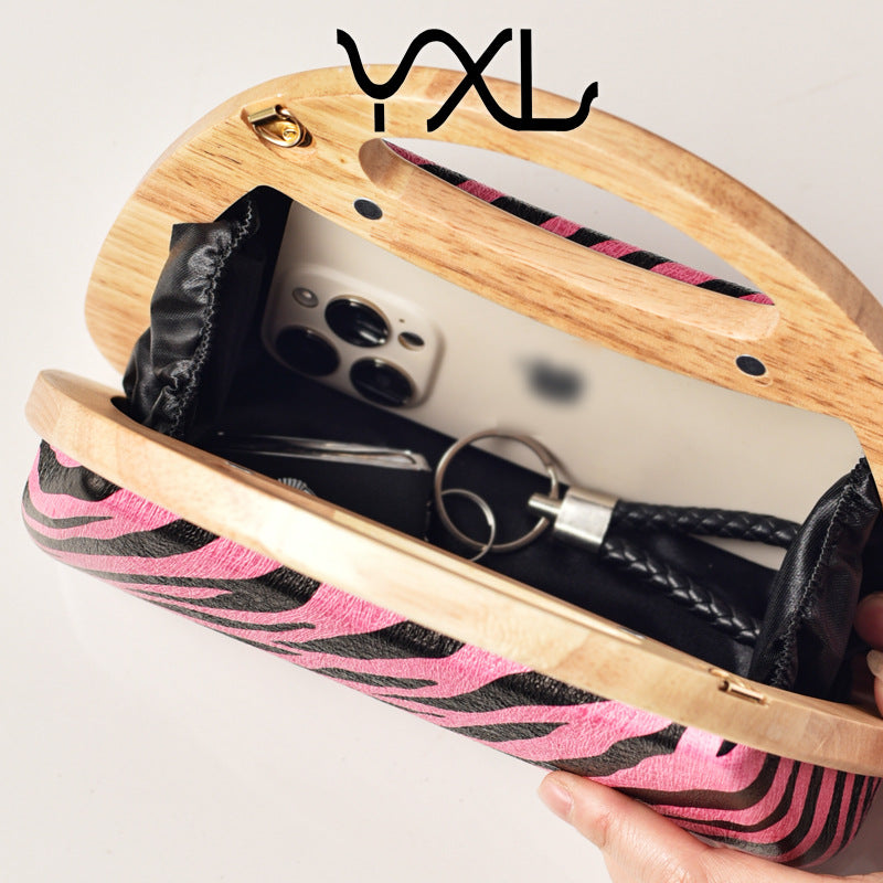 Zebra Pattern Vintage Shaped Wood Party Summer Dinner Bag