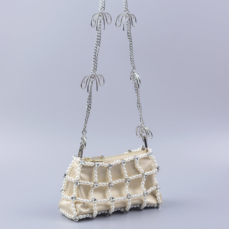 Women's Pearl Plaid Chain Handmade Beaded Fashion Bags