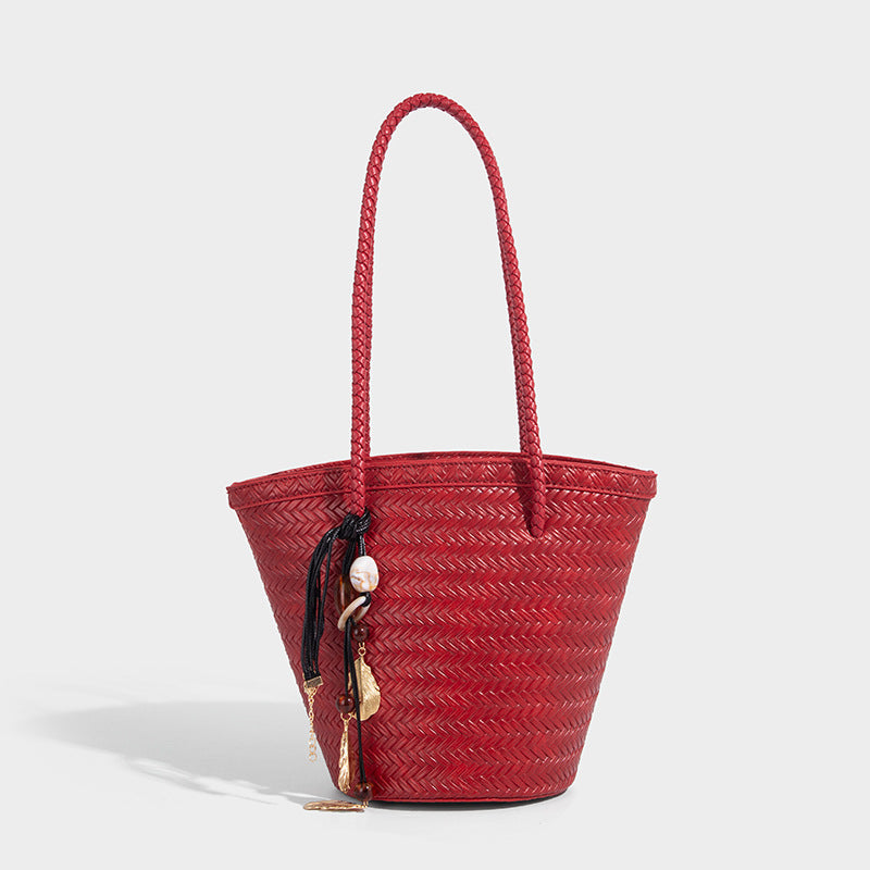 Portable Trendy Vegetable Basket French Retro Son Shoulder Bags