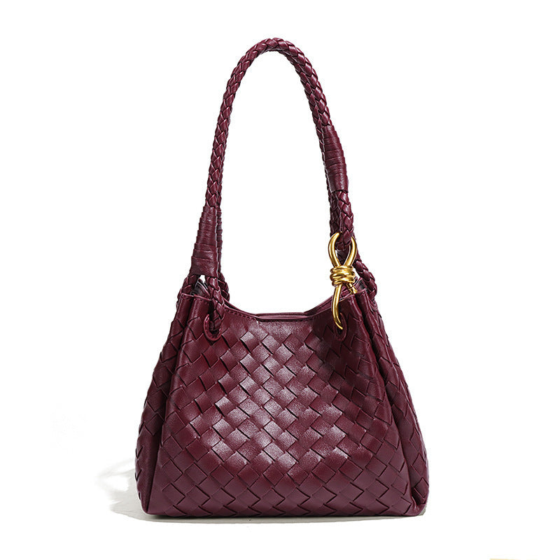 Women's Weave Plaid British Style Light Luxury Bucket Bags