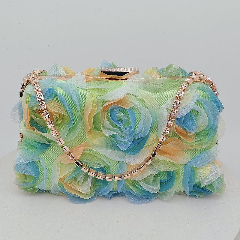 Elegant Chiffon Colorful Flowers Champagne Clutch Bags