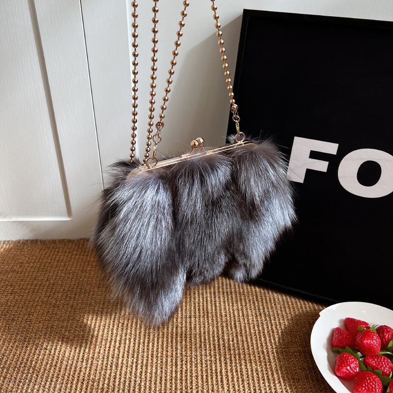 Women's Fox Fur Trend Chain Fashion Clipped Women's Messenger Bag