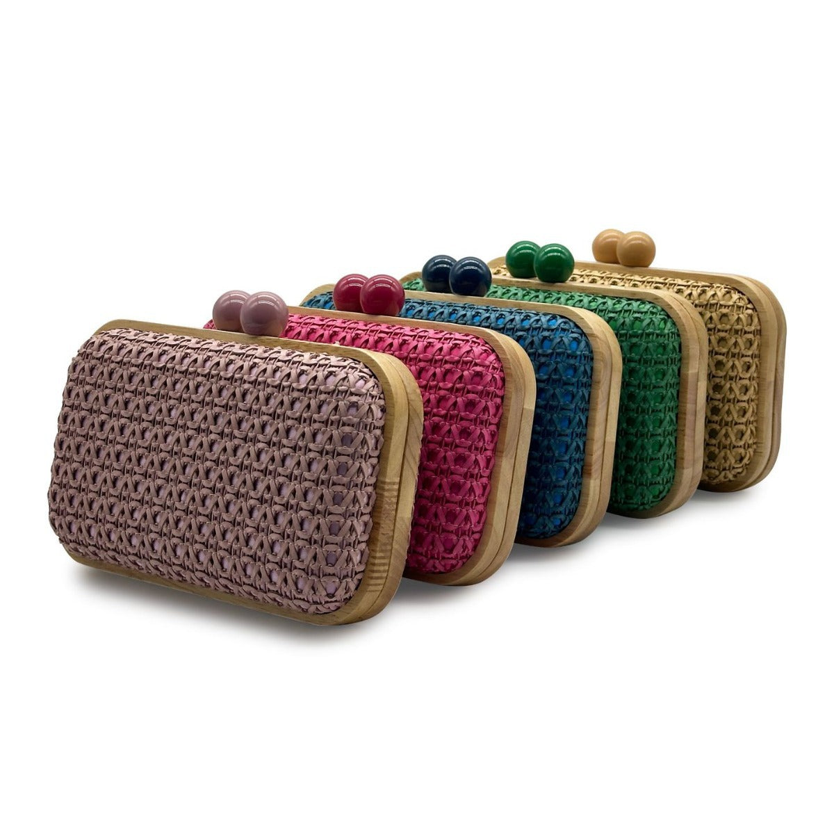 Main Push Wooden Straw Woven Banquet Dinner Bag