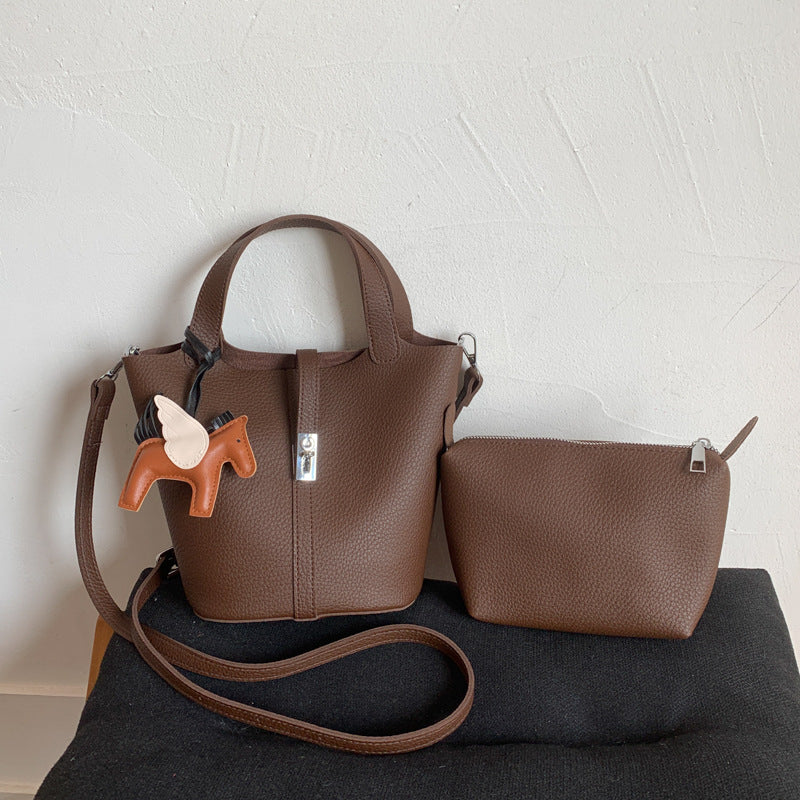 Women's Lychee Pattern Soft Leather Vegetable Basket Women's Messenger Bag