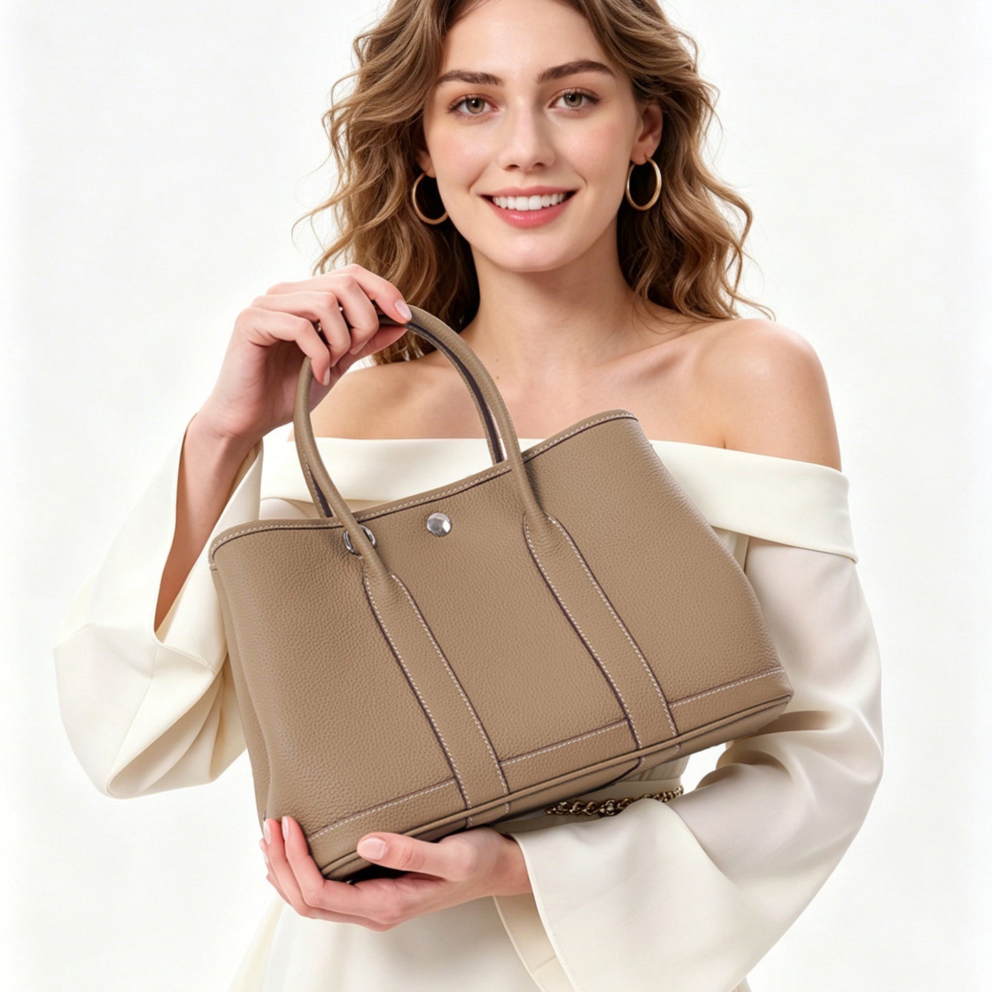 Women's Layer Cowhide Garden Portable Versatile Simple Big Women's Handbag