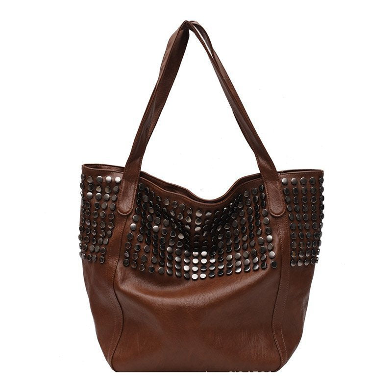 Women's Thick Rivet Large Capacity Shopping Portable Underarm Motorcycle Women's Shoulder Bag
