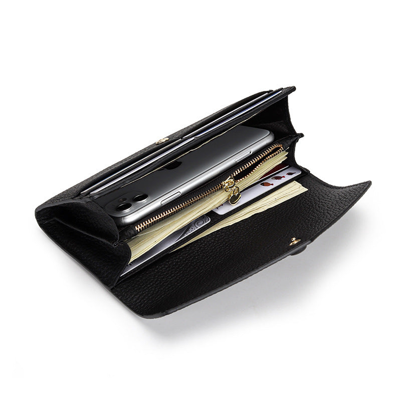Women's Full Cowhide Long Large Capacity Genuine Ladies Wallet
