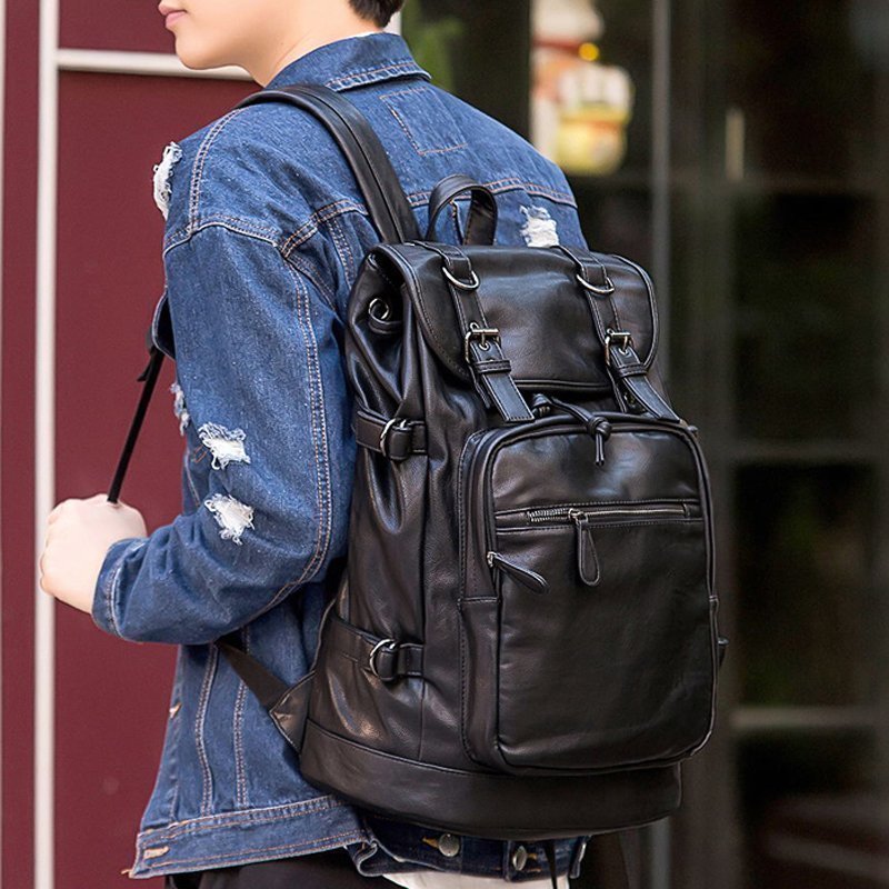 Men's Leather Korean Style Fashion Trendy Soft Large Backpacks