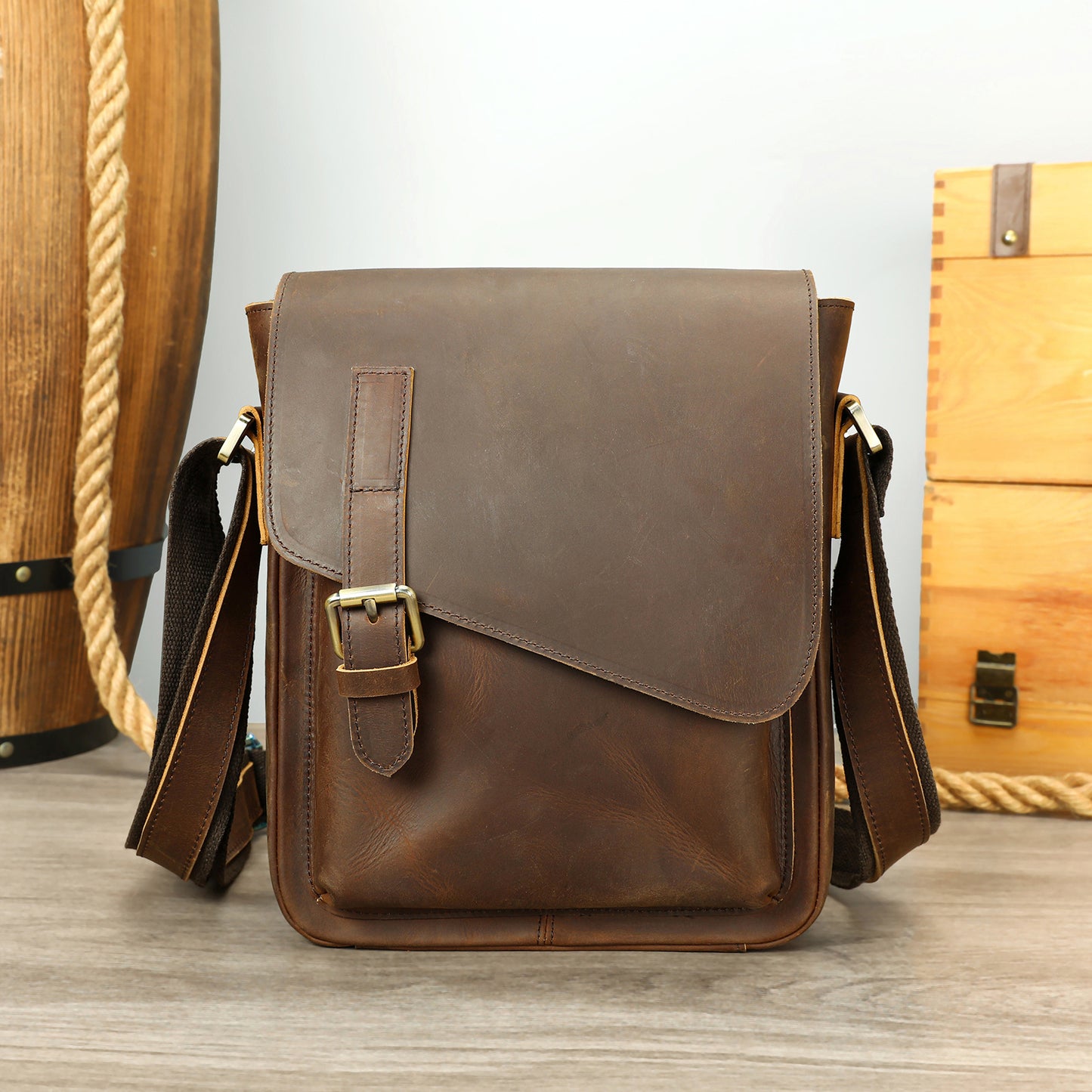Men's Leather Fashion Crazy Horse First Layer Cowhide Men's Shoulder Bag