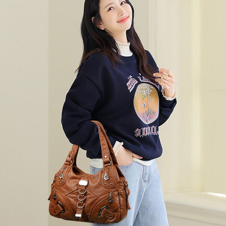 Women's Retro Trendy Large Capacity Motorcycle Women's Shoulder Bag