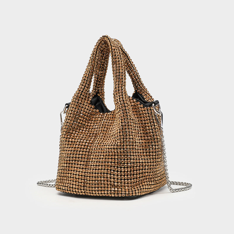 Women's Full Diamond Rhinestone Chain Shiny Portable Bucket Bags