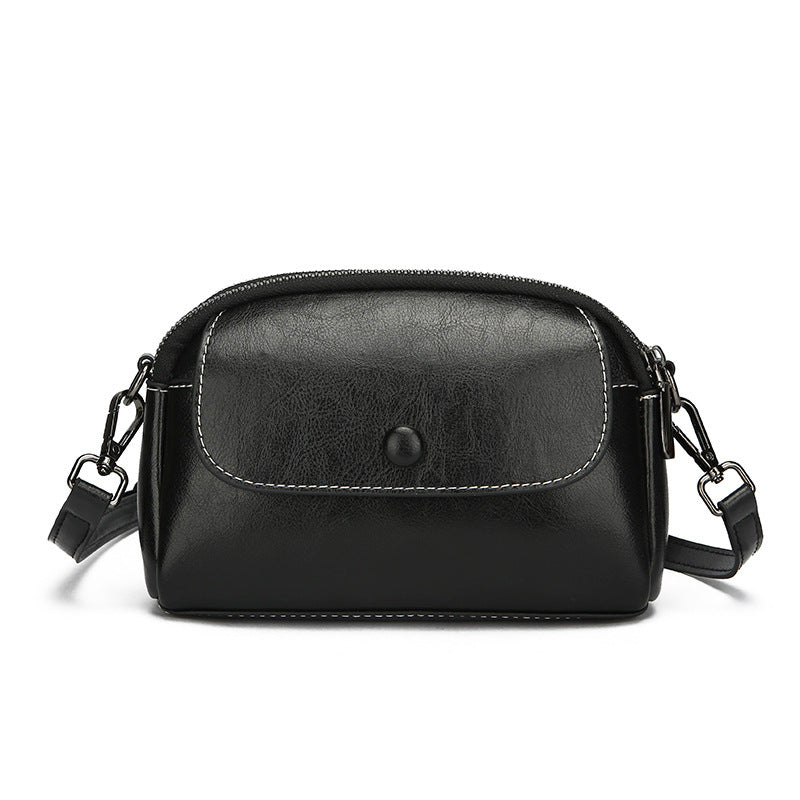 Women's Wax Cowhide Shell Genuine Leather Simple Small Square Bags