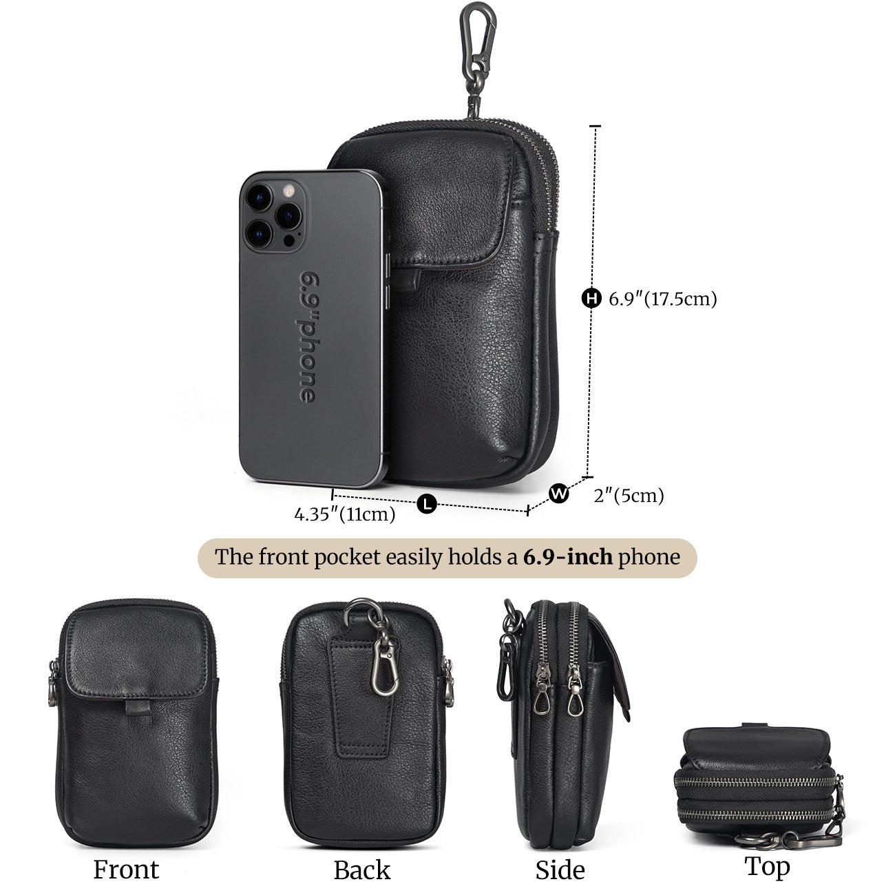 Men's Pocket First Layer Cowhide Hanging Vertical Men's Fanny Pack