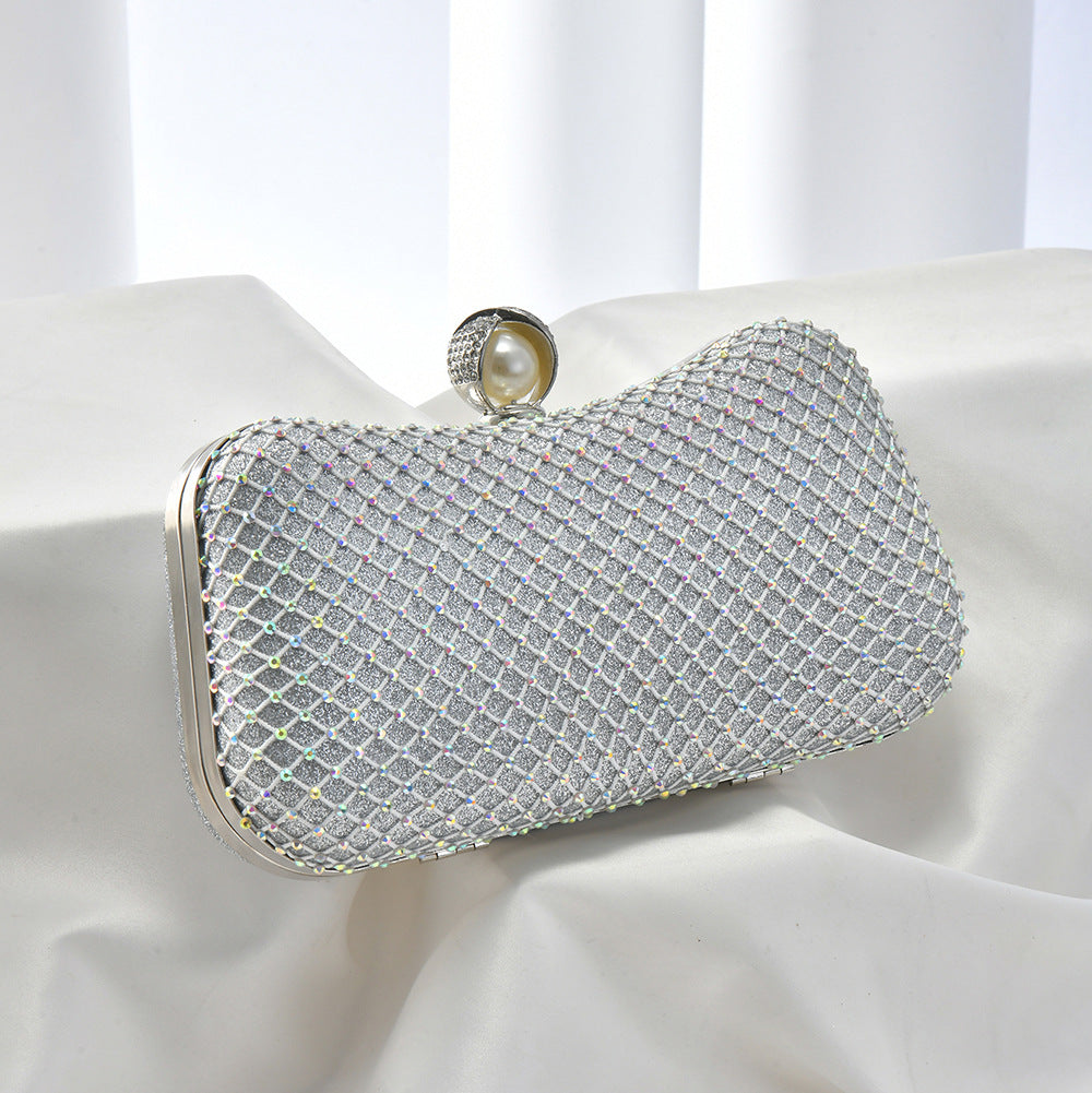 Fashion Diamond Inlaid Pearl Pillow-shaped Net Drill Shining Dress Dinner Bag