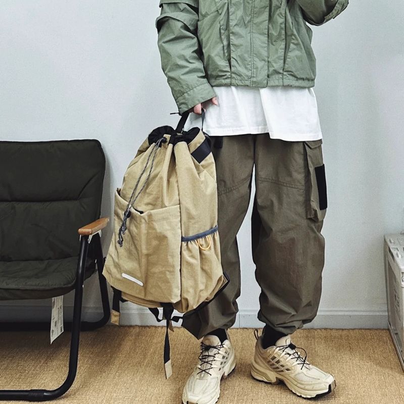 Men's Drawstring Back Retro Canvas College Design Bags