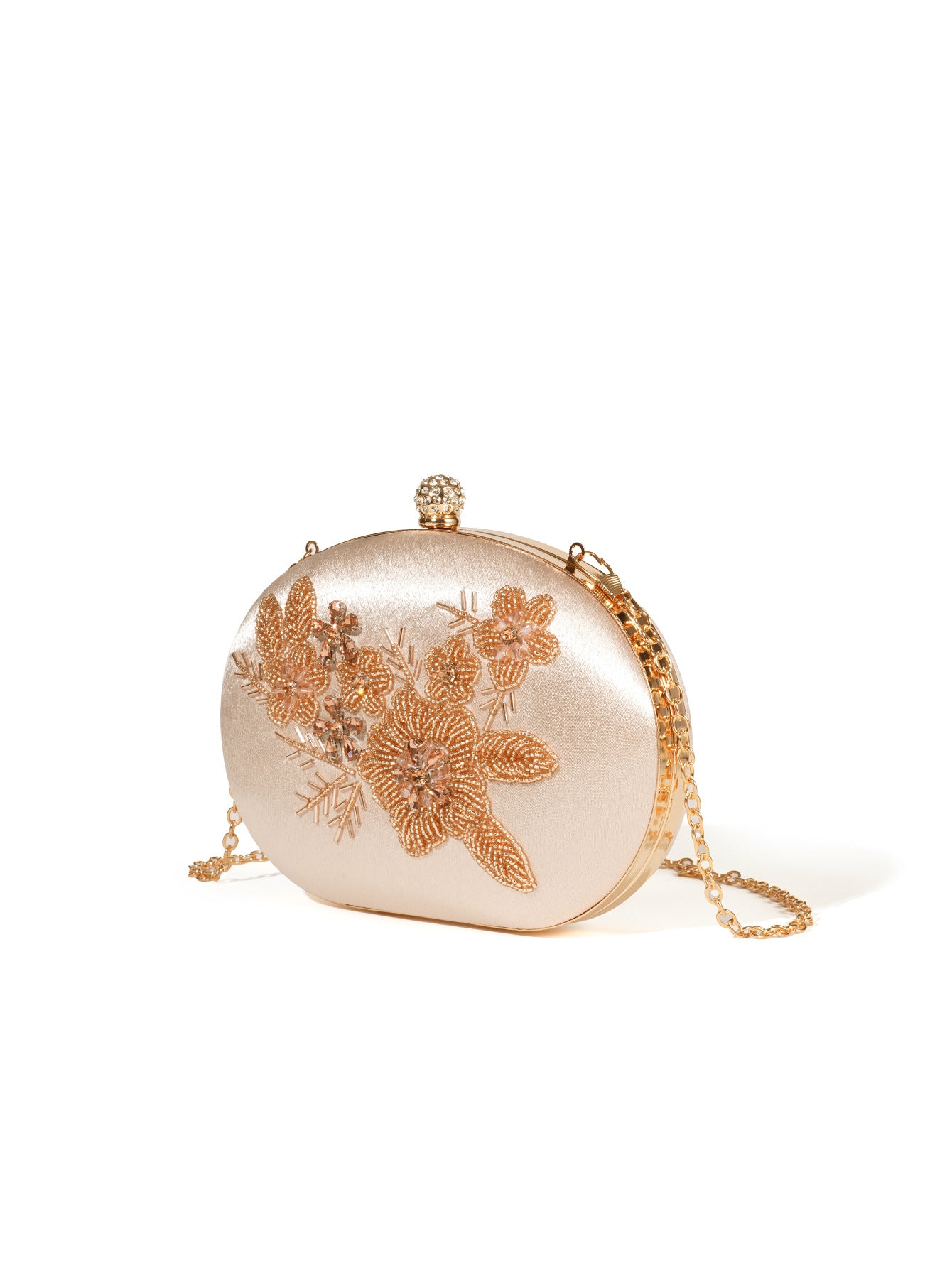 Style Pearl Embroidery Beaded Flower Cheongsam Clutch Satin Bridal Dinner Bag
