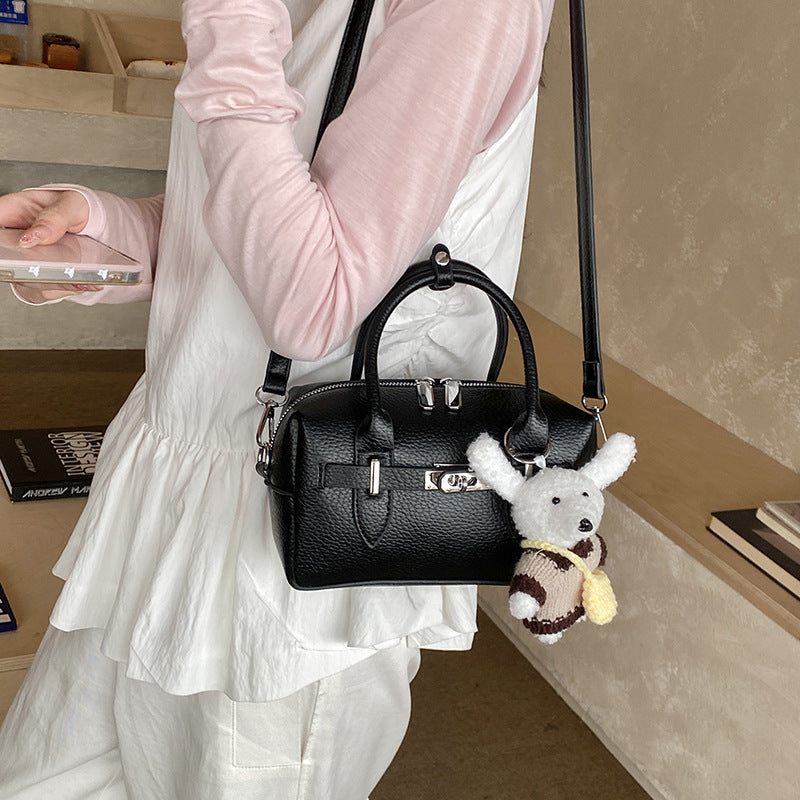 Women's Advanced Texture Lychee Pattern Portable Boston Pillow Springtide Bags