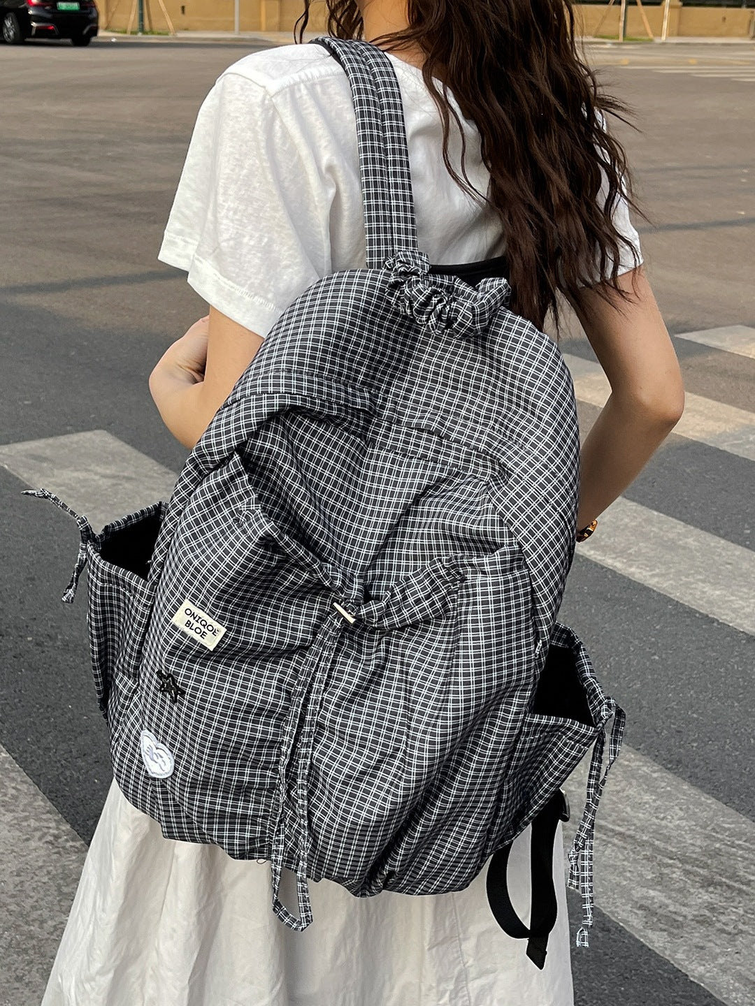 Summer Large Capacity Versatile Checked Female Leisure Backpack