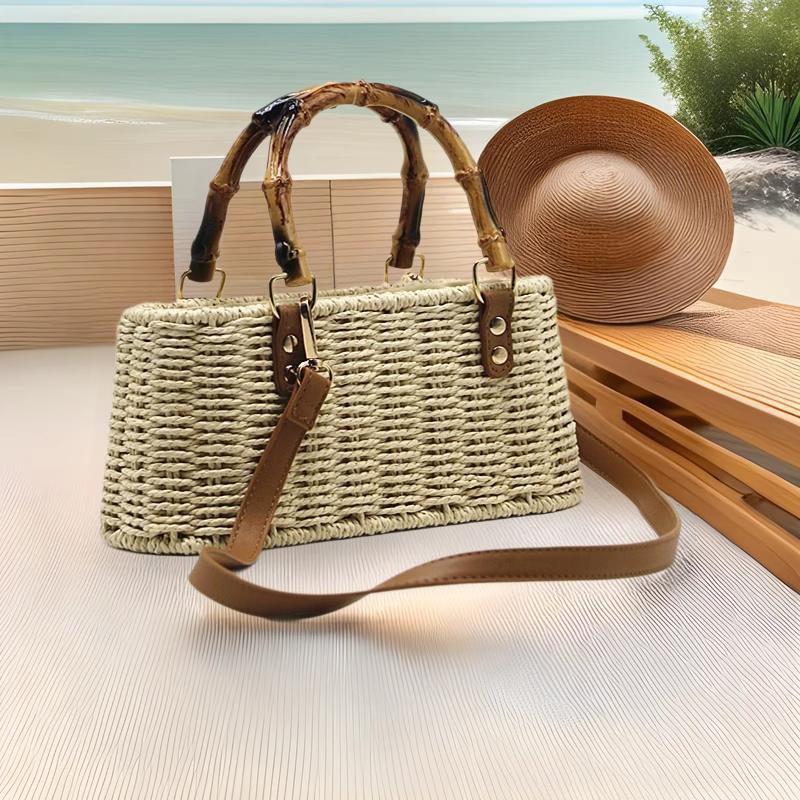 Women's Pastoral Style Straw Woven Summer Retro Portable Bamboo Women's Messenger Bag
