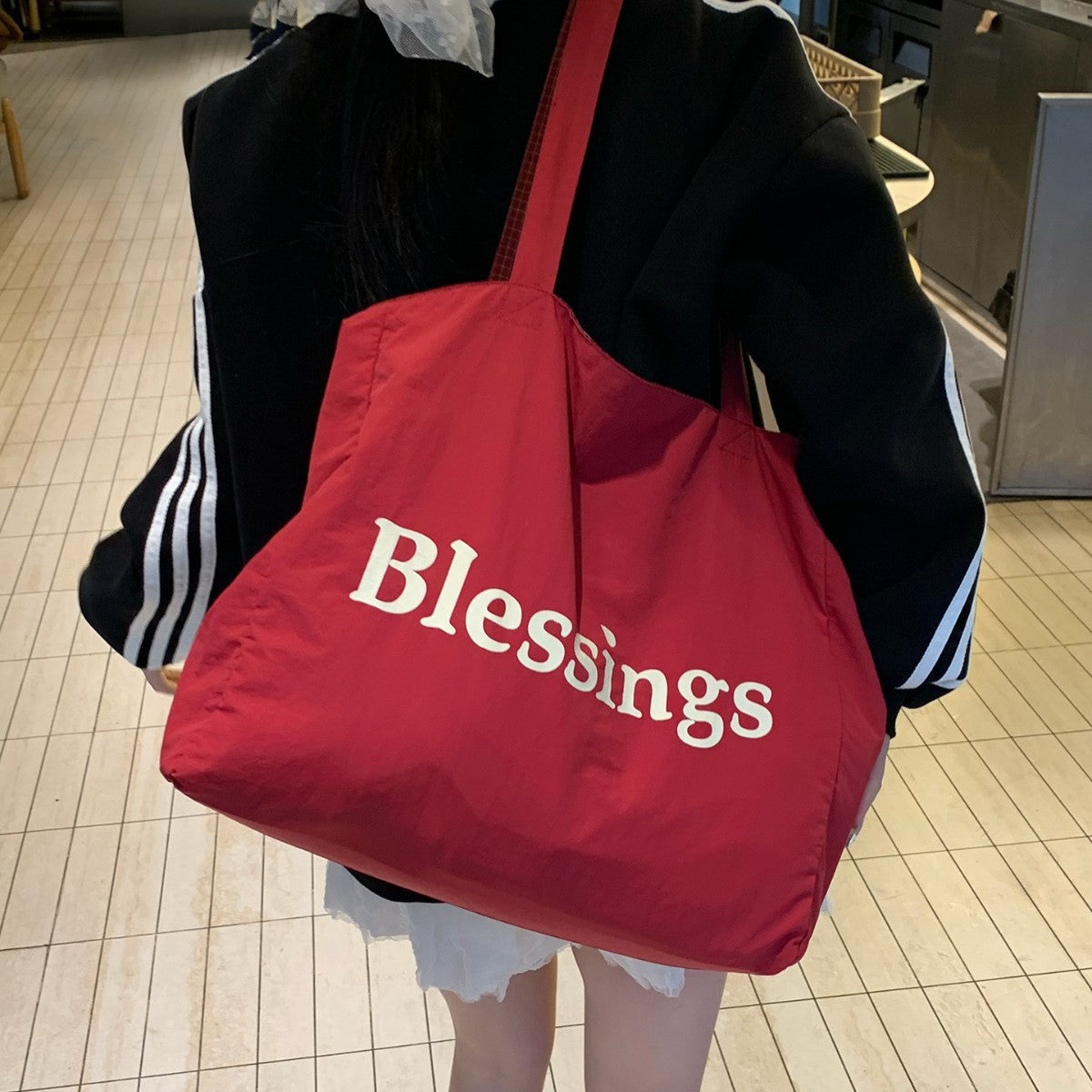 Letter Printed Double-sided Portable Large Capacity Commuter Idle Style Nylon Women's Messenger Bag