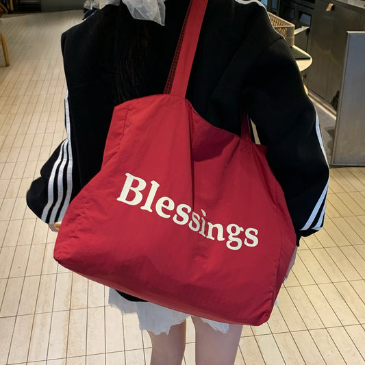 Letter Printed Double-sided Portable Large Capacity Commuter Idle Style Nylon Women's Messenger Bag