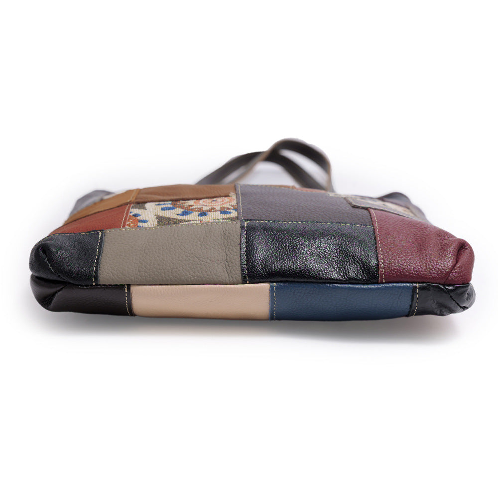 Layer Cowhide Leather Stitching Retro Textured Women's Shoulder Bag