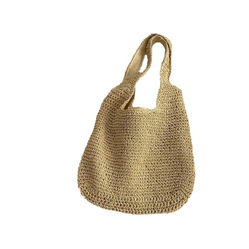 Women's Large Capacity Straw Summer Canvas Seaside Vacation Beach Tote Bag