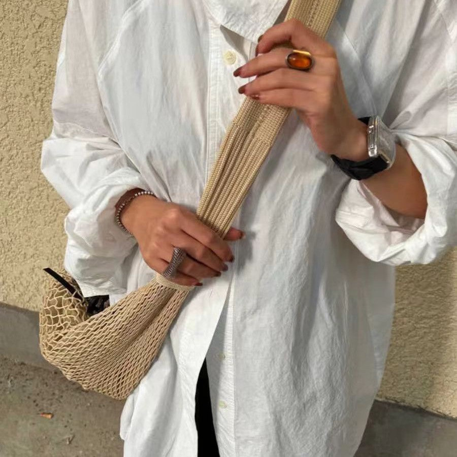 Fashion Contrast Color Mesh Woven Horn Bags