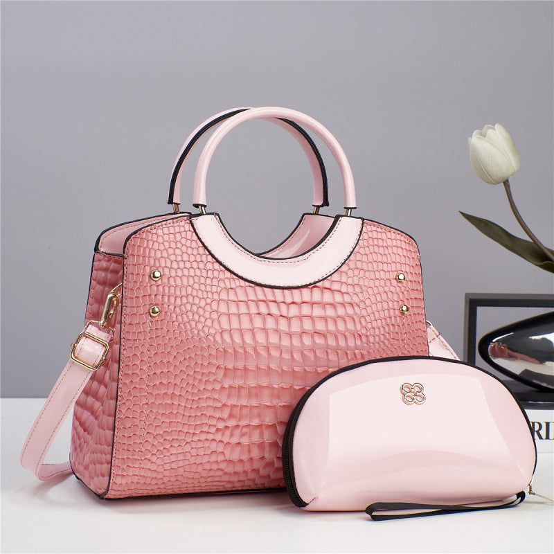 Women's Snake Pattern Mother Bright Leather Fashion Women's Handbag