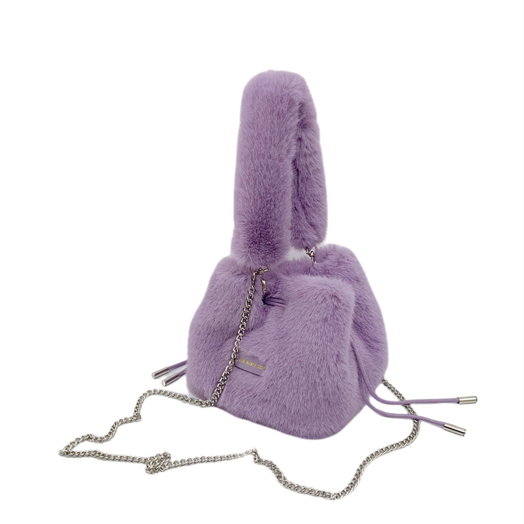 Plush Drawstring Chain Design Style Simple Bags