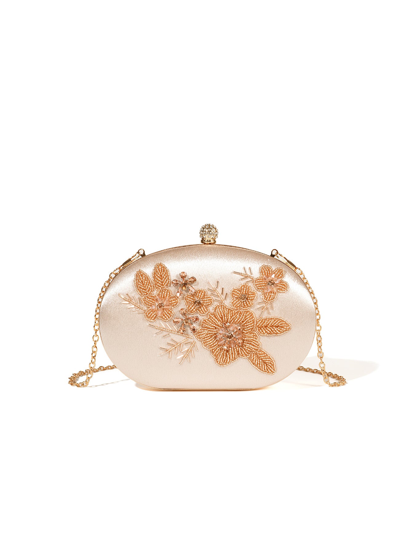 Style Pearl Embroidery Beaded Flower Cheongsam Clutch Satin Bridal Dinner Bag